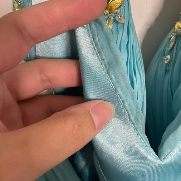 Mac Duggal Fabulouss Halter Dress Ball Gown 81609f Size 16 Blue Rhinestone - Picture 7 of 9